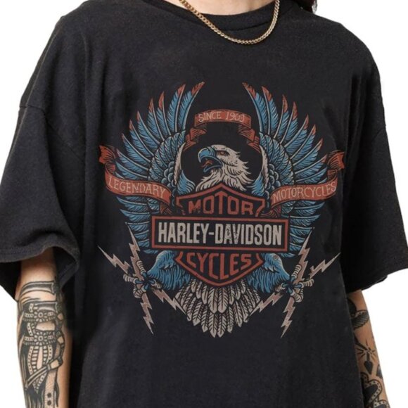 Harley Davidson Electric Eagle 90s Vintage Bootleg Style T-Shirt - Picture 1 of 1